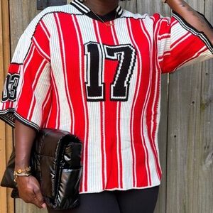 Red and White Striped Women's Top